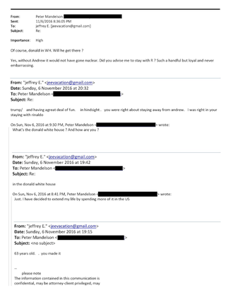 Peter Mandelson’s exchange with Epstein from 2016